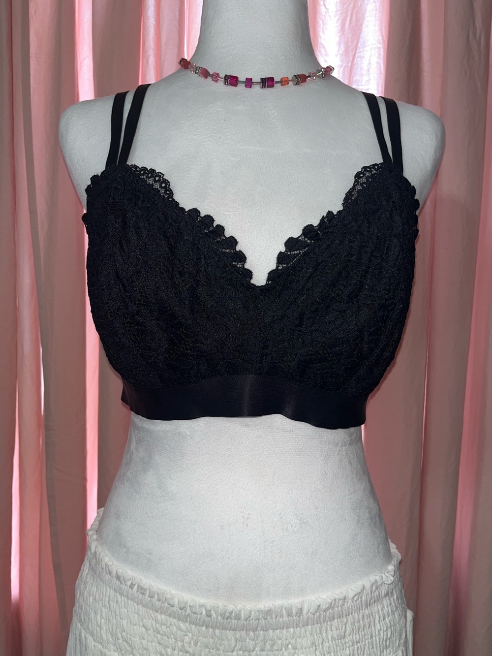 Black Lace Bralette with Criss-cross Double Straps